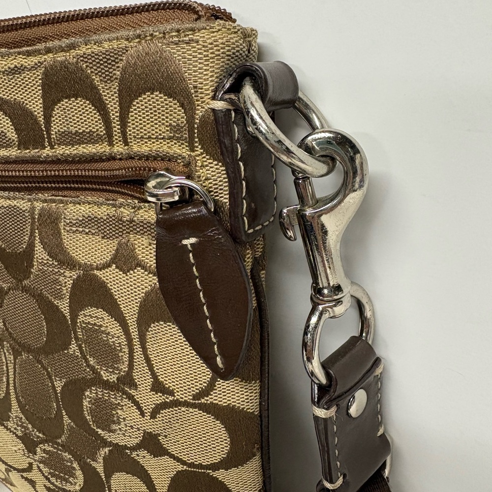 Coach Womens Signature Canvas Crossbody Bag in Khaki Brown Leather Trim - Picture 8 of 10
